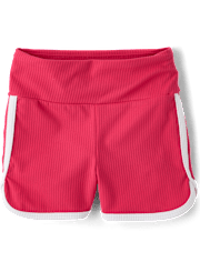 Short cycliste côtelé taille haute pour filles avec motif dauphin