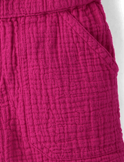 Girls Gauze Paperbag Waist Shortie Shorts