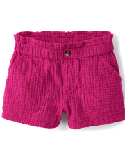 Girls Gauze Paperbag Waist Shortie Shorts