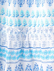 Girls Print Textured Bow Shoulder Dress