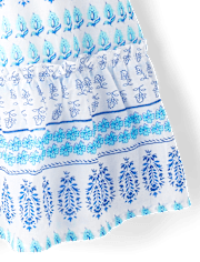 Girls Print Textured Bow Shoulder Dress