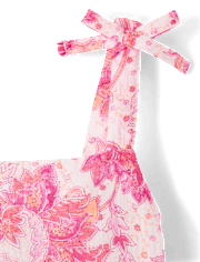 Girls Print Textured Bow Shoulder Dress