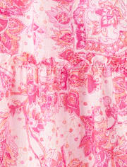 Girls Print Textured Bow Shoulder Dress