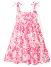 Girls Print Textured Bow Shoulder Dress