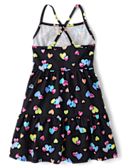 Girls Rainbow Heart Cross Back Tiered Dress
