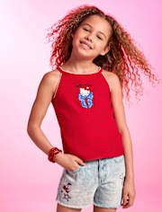 Girls Hello KittyÂ® Bow High Neck Ribbed Tank Top