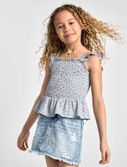 Girls Floral Ruffle Peplum Top