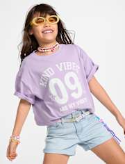 T-shirt graphique court et décontracté Girls Kind Vibes