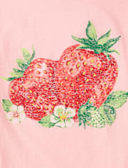 T-shirt graphique décontracté pour filles, motif fraise devant et derrière