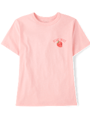 T-shirt graphique décontracté pour filles, motif fraise devant et derrière