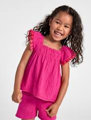 Toddler Girls Tassel Gauze Flutter Top