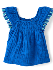 Toddler Girls Tassel Gauze Flutter Top