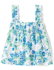 Débardeur à smocks à motifs cachemire pour petites filles