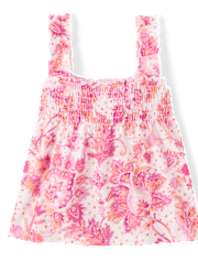 Débardeur à smocks à motifs cachemire pour petites filles