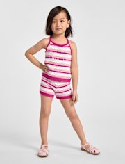 Toddler Girls Striped Crochet 2-Piece Outfit Set
