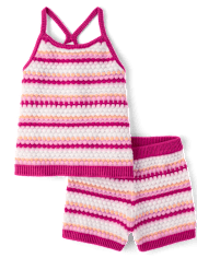 Toddler Girls Striped Crochet 2-Piece Outfit Set