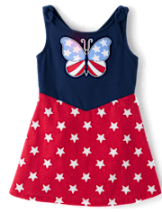 Baby And Toddler Girls Glitter Americana Butterfly Tie Shoulder Dress