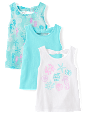 Toddler Girls Glitter Sea Creature Bow Back Tank Top 3-Pack