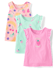 Toddler Girls Puff Print Fruit Ruffle Tank Top 3-Pack