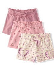 Toddler Girls Floral Paperbag Waist Shorts 3-Pack