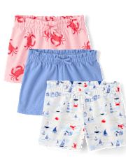 Toddler Girls Coastal Paperbag Waist Shorts 3-Pack