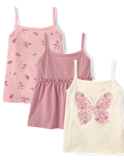 Toddler Girls Glitter Floral Butterfly Tank Top 3-Pack