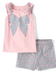 Toddler Girls Glitter Floral Bow 2-Piece Outfit Set