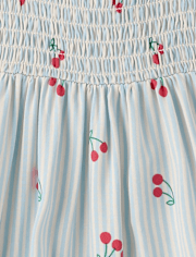 Toddler Girls Striped Cherry Smocked Ruffle Dress