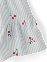 Toddler Girls Striped Cherry Smocked Ruffle Dress