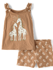 Toddler Girls Graphic Ruffle 2-Piece Outfit Set