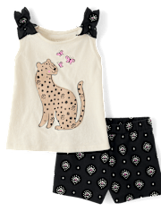 Ensemble 2 pièces à volants graphiques pour petites filles