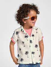 Chemise boutonnée en gaze à motif palmier pour bébés et petits garçons