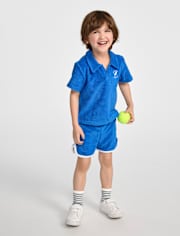 Baby And Toddler Boys Embroidered Tennis Textured Terry 2-Piece Outfit Set
