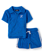 Baby And Toddler Boys Embroidered Tennis Textured Terry 2-Piece Outfit Set