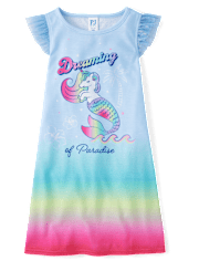 Girls Rainbow Unicorn Mermaid Flutter Nightgown