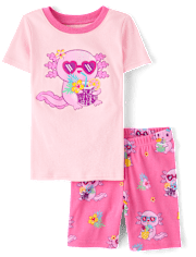 Girls Summer Axolotl Snug Fit Cotton Pajamas