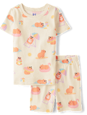 Girls Summer Capybara Snug Fit Cotton Pajamas