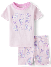 Baby And Toddler Girls Unicorn Bow Snug Fit Cotton Pajamas