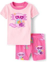 Baby And Toddler Girls Summer Axolotl Snug Fit Cotton Pajamas