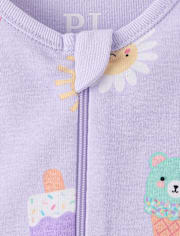 Baby And Toddler Girls Ice Cream Cone Snug Fit Cotton Cropped One Piece Pajamas