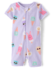 Baby And Toddler Girls Ice Cream Cone Snug Fit Cotton Cropped One Piece Pajamas