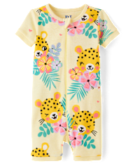 Baby And Toddler Girls Leopard Snug Fit Cotton Cropped One Piece Pajamas