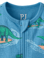 Baby And Toddler Boys Surfing Dino Snug Fit Cotton Cropped One Piece Pajamas