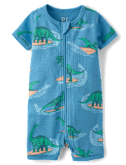Baby And Toddler Boys Surfing Dino Snug Fit Cotton Cropped One Piece Pajamas