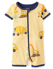 Baby And Toddler Boys Construction Vehicle Snug Fit Cotton Cropped One Piece Pajamas