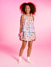Girls Hello KittyÂ® And Friends Rainbow Tie Dye Ruffle Pajamas