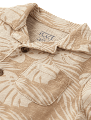 Baby And Toddler Boys Tropical Leaf Knit Button Up Shirt