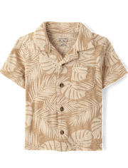 Baby And Toddler Boys Tropical Leaf Knit Button Up Shirt