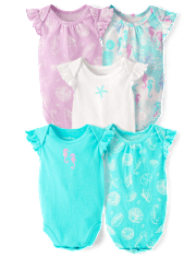 Baby Girls Seahorse Flutter Bodysuit 5-Pack