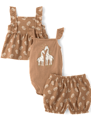 Baby Girls Glitter Giraffe 3-Piece Playwear Set